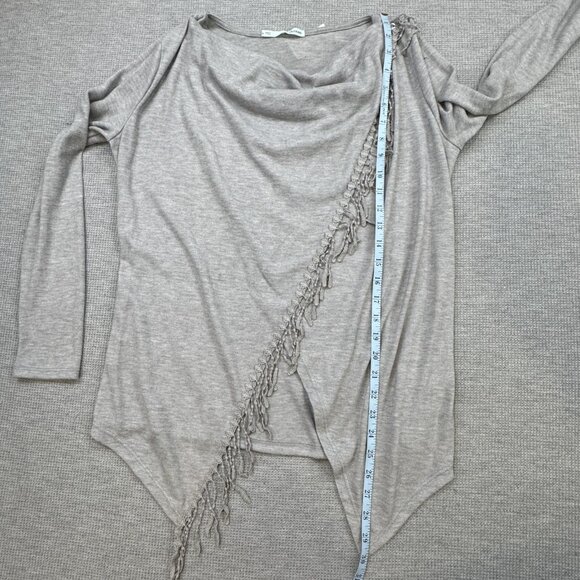 Maurices Womens Sz S Gray Wrap Top Cowl Neck Asymmetrical Fringe Long Sleeve NWT - Picture 12 of 14